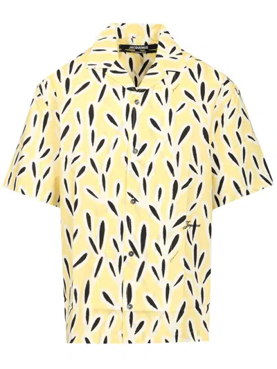 Jacquemus Yellow Cotton Jean Shirt With Playful Leaf Pattern