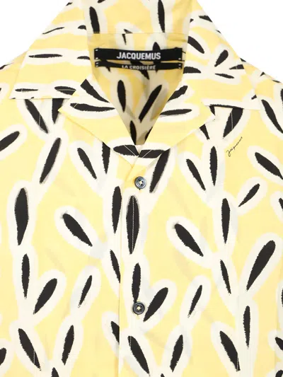 Jacquemus Yellow Cotton Jean Shirt With Playful Leaf Pattern
