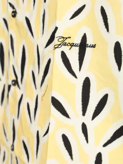 Jacquemus Yellow Cotton Jean Shirt With Playful Leaf Pattern