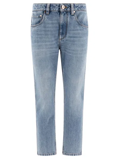 Brunello Cucinelli Logo Patch Straight Leg Jeans For Women In Blue