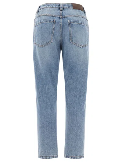 Brunello Cucinelli Logo Patch Straight Leg Jeans For Women In Blue