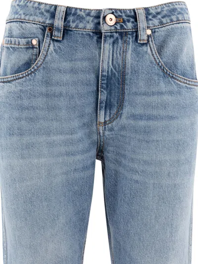 Brunello Cucinelli Logo Patch Straight Leg Jeans For Women In Blue