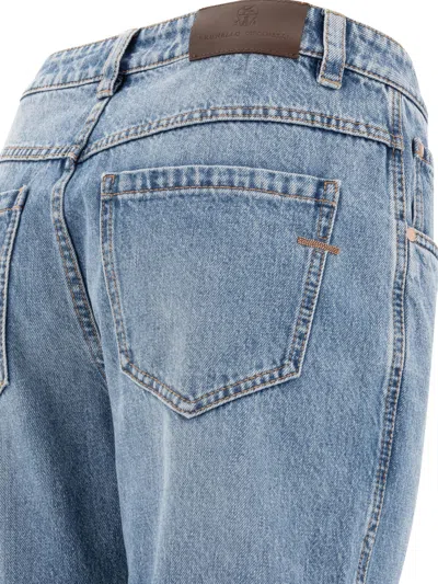 Brunello Cucinelli Logo Patch Straight Leg Jeans For Women In Blue