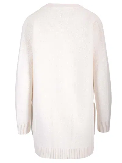 Max Mara Textured Knit Cardigan With V-neckline And Button-down Front In White