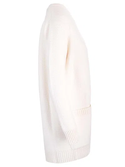 Max Mara Textured Knit Cardigan With V-neckline And Button-down Front In White