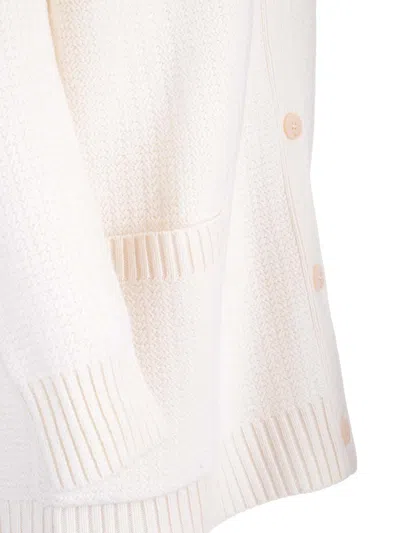 Max Mara Textured Knit Cardigan With V-neckline And Button-down Front In White