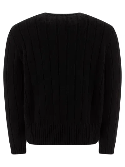 Valentino Open-knit Sweater In Virgin Wool In Black