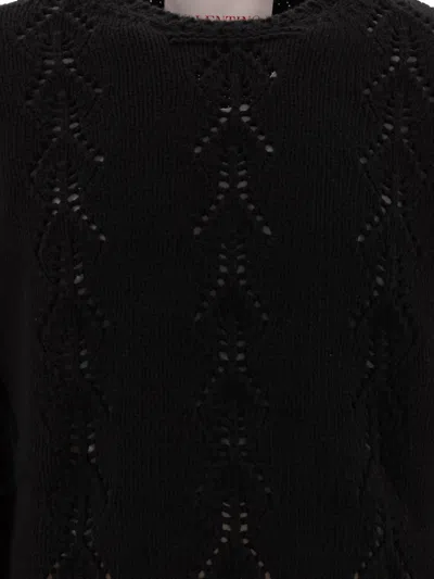 Valentino Open-knit Sweater In Virgin Wool In Black
