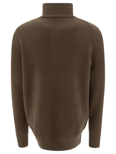 Nonnative Ribbed Wool Knitwear With Half-zip Collar In Brown