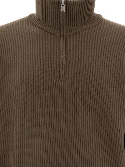 Nonnative Ribbed Wool Knitwear With Half-zip Collar In Brown