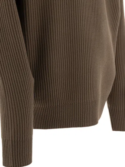 Nonnative Ribbed Wool Knitwear With Half-zip Collar In Brown