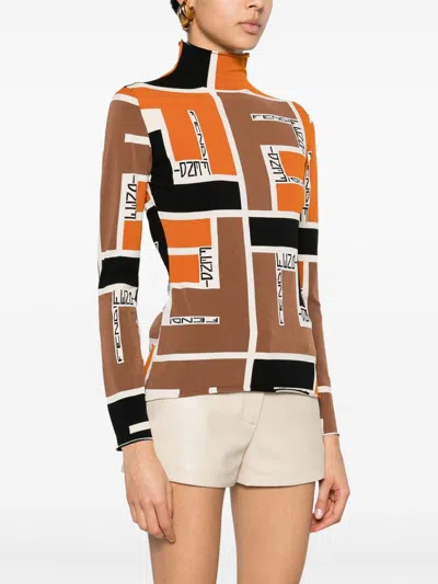 Fendi Lightweight Long-sleeved Knit Top For In Orange