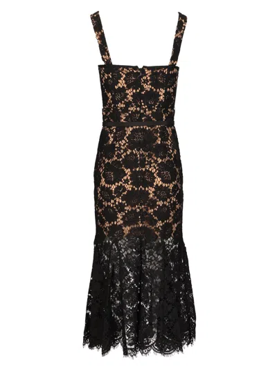 Self-portrait Black Fine Lace Midi Dress In Black