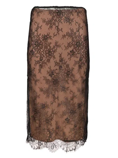 Self-portrait Lace Overlay Sheer Midi Skirt With Slit