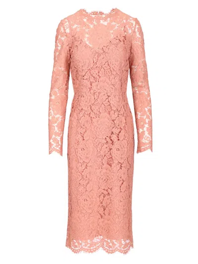 Dolce & Gabbana Lace Pencil Longuette Dress Dresses Rose