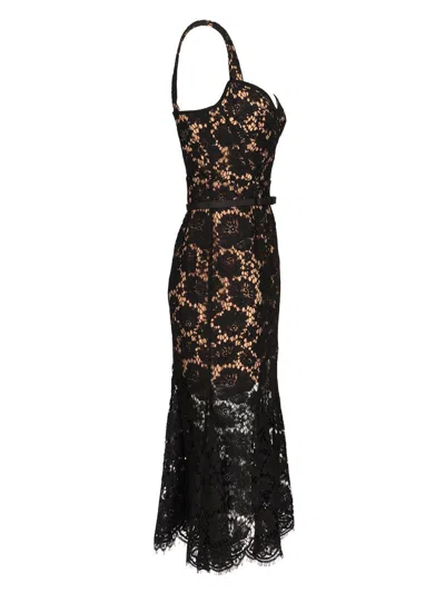 Self-portrait Black Fine Lace Midi Dress In Black