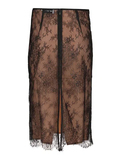 Self-portrait Lace Overlay Sheer Midi Skirt With Slit