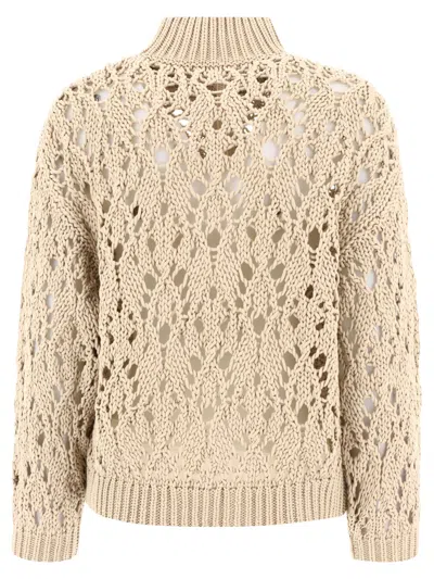 Brunello Cucinelli Lace Stitch Knitted Zip-up Cardigan In Brown