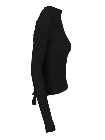 Balenciaga Lace-up Fitted Turtleneck Knitwear Black In Animal Print