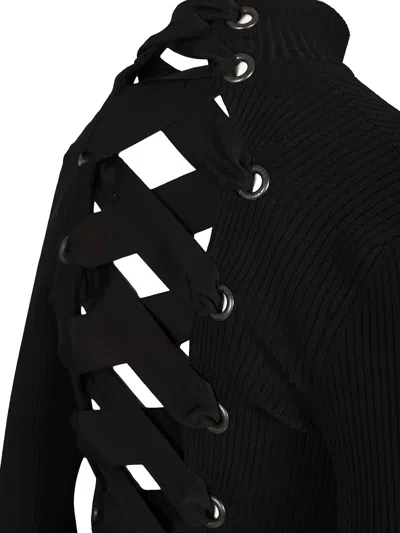Balenciaga Lace-up Fitted Turtleneck Knitwear Black In Animal Print
