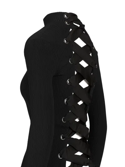 Balenciaga Lace-up Fitted Turtleneck Knitwear Black In Animal Print