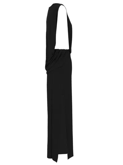 Jacquemus La Robe Peplo Black Long Dress With Square Neck And Cut-out Detail On The Side In Viscose Blend Woma In Black