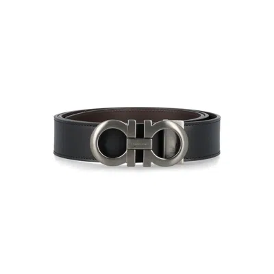 Ferragamo Reversible Leather Belt Iconic Buckle In Black
