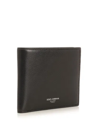 Dolce & Gabbana Calfskin Leather Bifold Wallet In Black