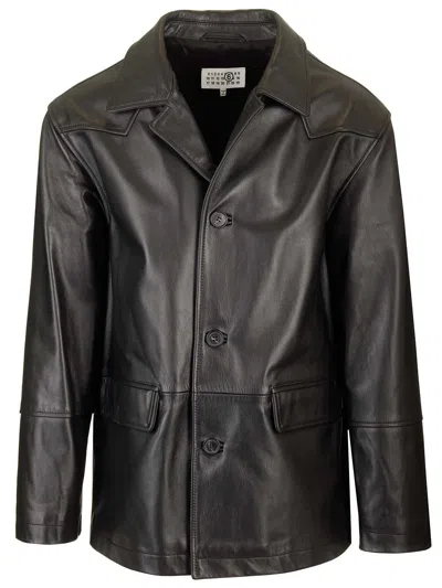 Mm6 Maison Margiela Leather Jacket Jackets Black In Black
