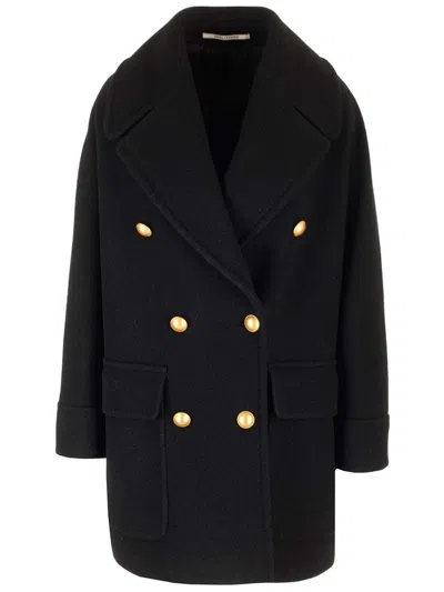 Tagliatore Navy Blue Double-breasted Coat In Black