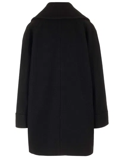 Tagliatore Navy Blue Double-breasted Coat In Black