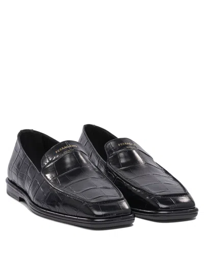 Ferragamo Brian Croc-embossed Leather Loafers In Black