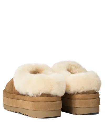 Ugg Chestnut Suede Slides Faux Fur