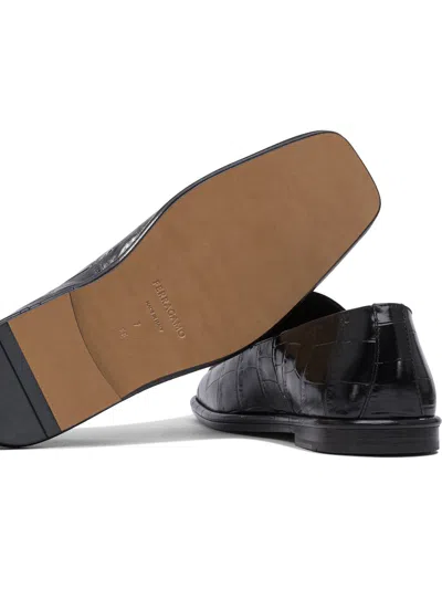 Ferragamo Brian Croc-embossed Leather Loafers In Black