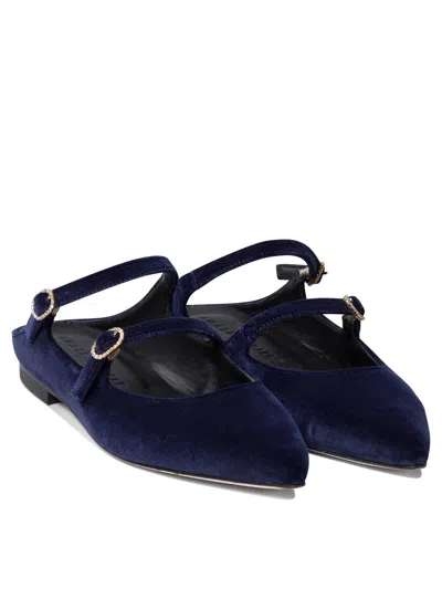 Amato Daniele Velvet Blue Loafers With Pointed Toe And Buckle Detail