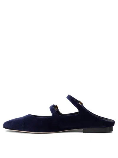 Amato Daniele Velvet Blue Loafers With Pointed Toe And Buckle Detail