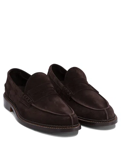 Tricker's Smooth Suede Loafers With Classic Silhouette In Black