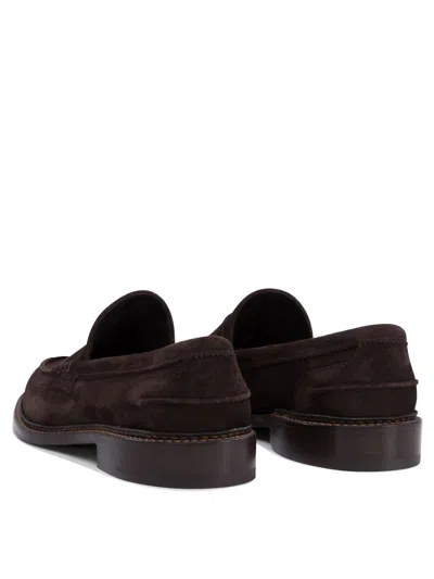 Tricker's Smooth Suede Loafers With Classic Silhouette In Black