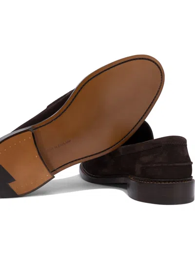 Tricker's Smooth Suede Loafers With Classic Silhouette In Black