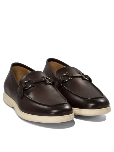 Ferragamo Brown Calf Leather Loafers In Black