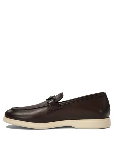 Ferragamo Brown Calf Leather Loafers In Black