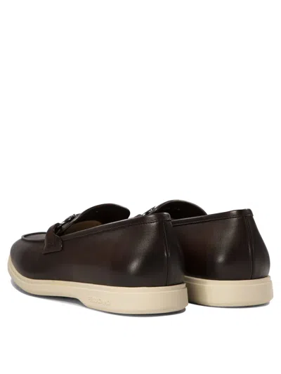 Ferragamo Brown Calf Leather Loafers In Black