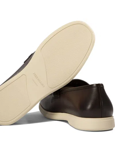 Ferragamo Brown Calf Leather Loafers In Black