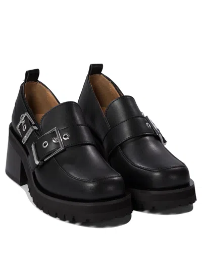 Ganni Loafers With Platform And Buckle Loafers & Slippers Black