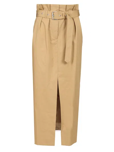 Dries Van Noten Pleated Long Skirt Belted Waist In Brown