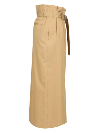 Dries Van Noten Pleated Long Skirt Belted Waist In Brown