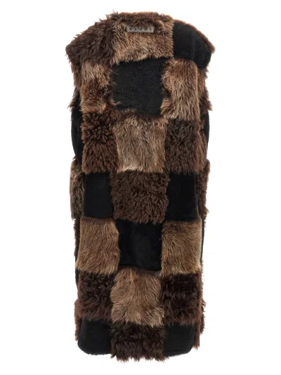 Marni Patchwork Design Shearling Vest In Brown