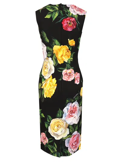 Dolce & Gabbana Longuette Dress With Floral Print Dresses Multicolor
