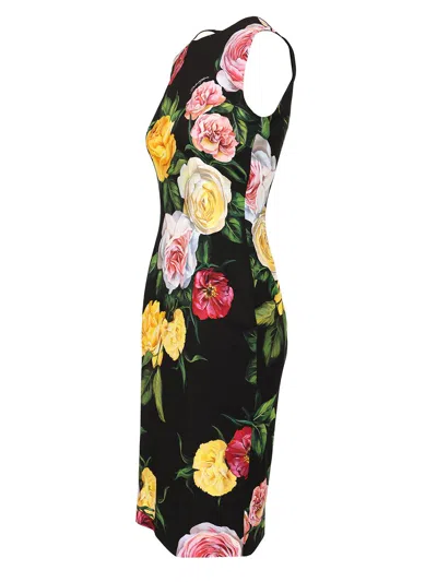 Dolce & Gabbana Longuette Dress With Floral Print Dresses Multicolor