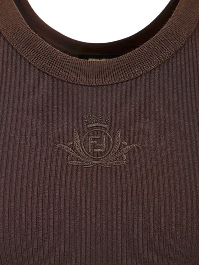 Fendi Look 30 Adv Top Ribbed Jersey Ff Club Crest Brown T-shirt Brown